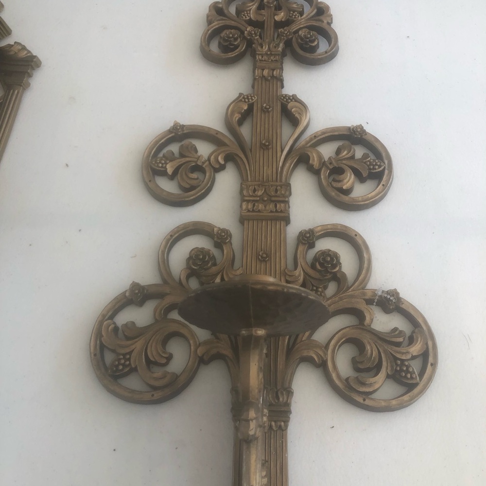 Vintage Home Interior MCM Hollywood Regency Brushed Gold Candle Wall Decor